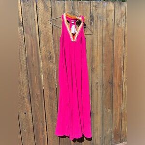 Magaschoni 💯% Organic Cotton Gauze Trimmed Long Halter Dress. Size XS